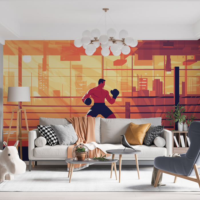 Papier peint boxe | Un boxeur et coucher de soleil arrière-plan