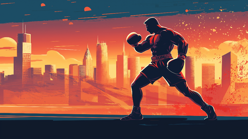Papier peint boxeur Illustration graphique d'un boxeur sur fond urbain dynamique