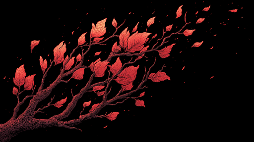 Papier peint branches d'automne Arbre aux feuilles rouges sur fond noir