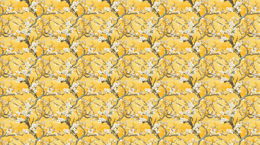 Papier peint branches de cerisier Fleurs blanches sur fond jaune éclatant