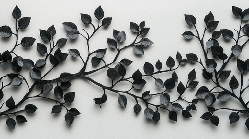 Papier peint branches élégantes Motif en relief de feuillage noir et gris
