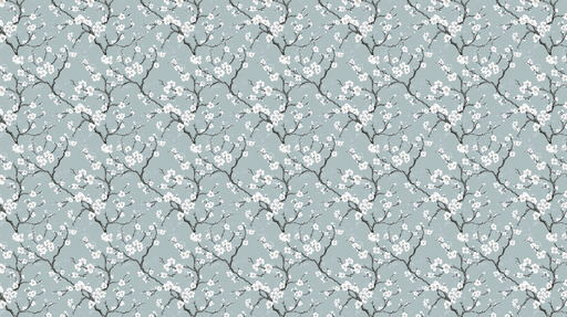 Papier peint branches fleuries Motif de branches avec fleurs blanches sur fond bleu