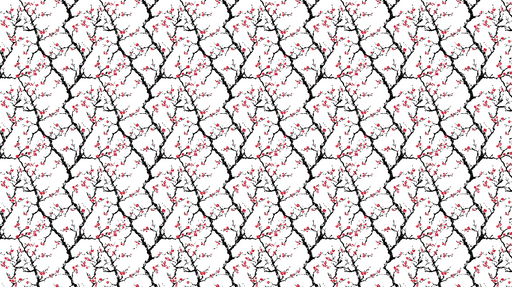 Papier peint branches fleuries Motif de branches noires avec fleurs rouges sur fond blanc