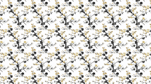 Papier peint branches fleuries Motif de branches ornées de fleurs blanches noires et dorées