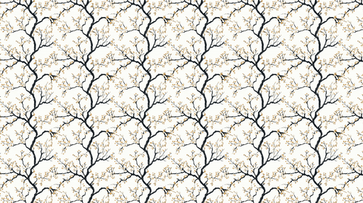 Papier peint branches fleuries Motif de branches sombres avec des fleurs dorées