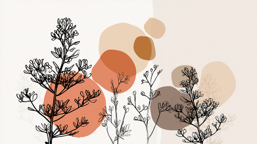 Papier peint branches florales Éléments naturels stylisés avec des formes géométriques colorées