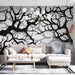 Papier peint design artistique avec branches noires et ombres intrigantes pour salon moderne