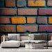 Papier peint brique colorée avec touches de couleurs vives pour salon moderne