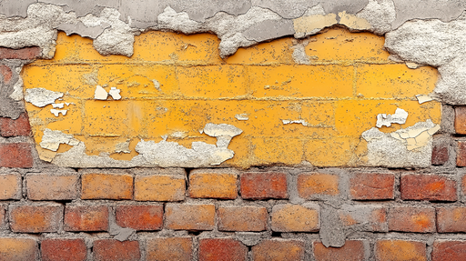 Papier peint brique Mur de briques avec peinture jaunie et écaillée