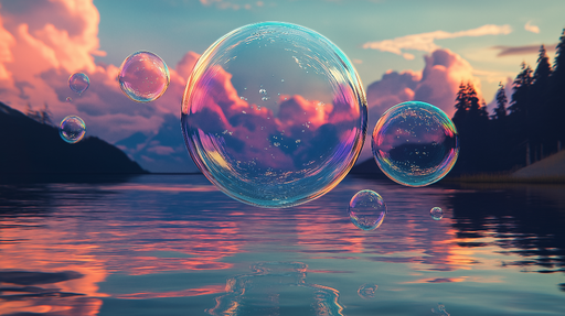 Papier peint bulles d'eau Reflets colorés sur un lac paisible