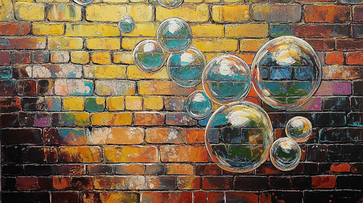 Papier peint bulles Mur de briques coloré avec éclats de savon