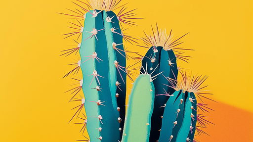 Papier peint cactus Cactées stylisées sur fond jaune éclatant