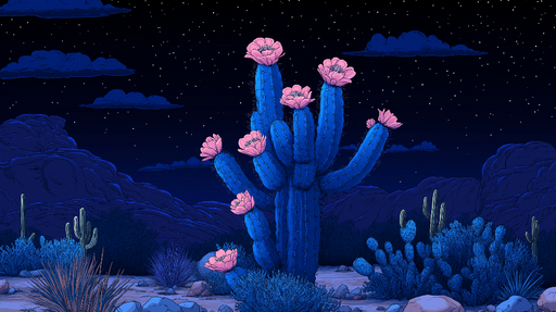 Papier peint cactus Cactus coloré sous un ciel étoilé
