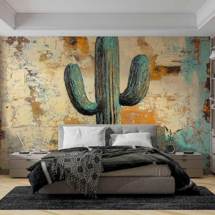 Papier peint cactus | Cactus coloré sur fond texturé inspiré du désert