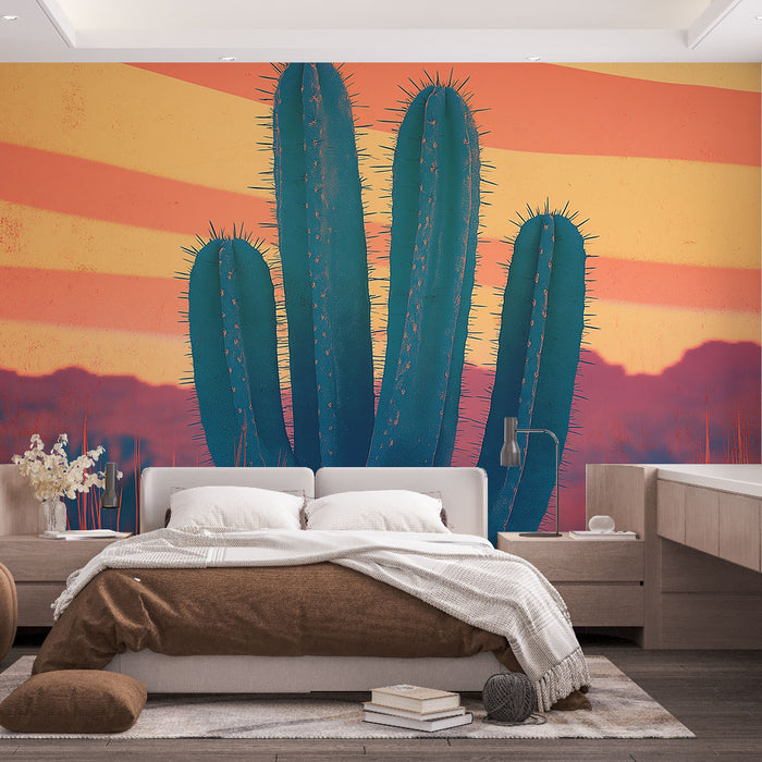 Papier peint cactus | Cactus stylisé sur fond coloré