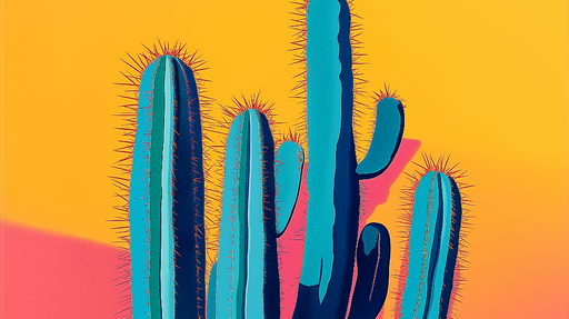 Papier peint cactus Cactus stylisés sur fond coloré