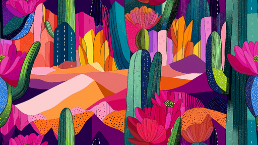 Papier peint cactus coloré Motif vibrant et artistique du désert