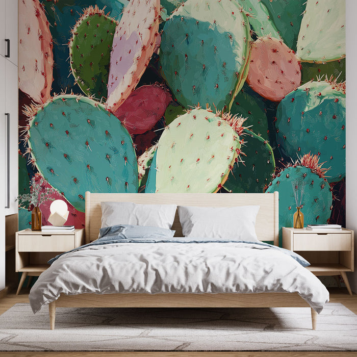 Papier peint cactus coloré | Motifs de cactus aux teintes vibrantes