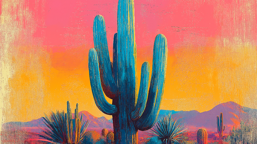 Papier peint cactus Couleurs vives au coucher du soleil