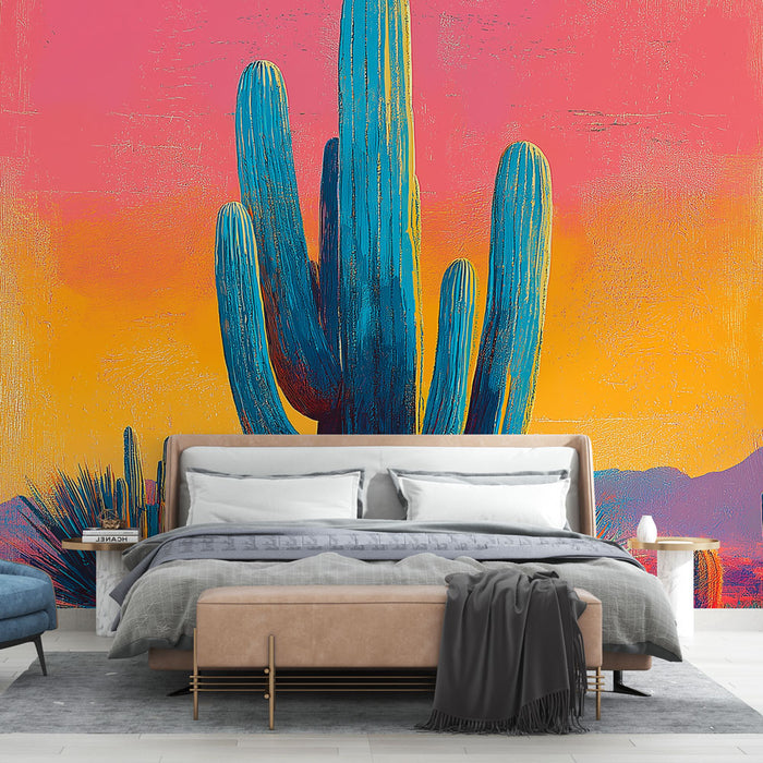 Papier peint cactus | Couleurs vives au coucher du soleil