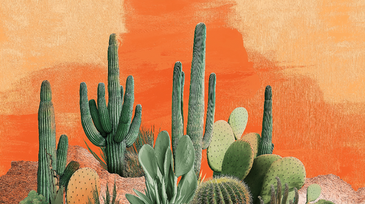 Papier peint cactus Décor Orangé et Végétal