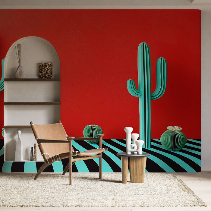 Papier peint cactus | Design graphique coloré et moderne