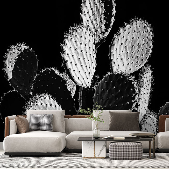 Papier peint cactus | Design moderne en noir et blanc