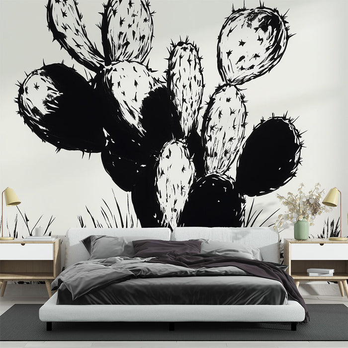 Papier peint cactus | Design monochrome audacieux