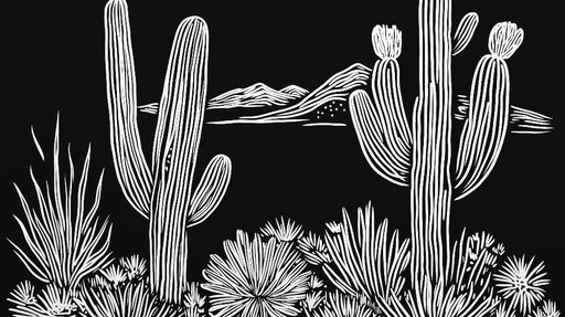 Papier peint cactus Design monochrome de cactus sur fond noir