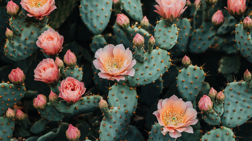 Papier peint cactus fleuri Motif élégant de cactus aux fleurs roses