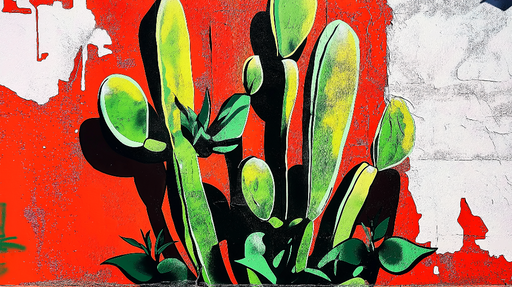 Papier peint cactus Graphique Coloré sur Fond Rouge