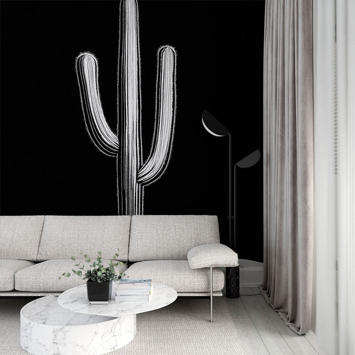 Papier peint cactus | Graphique en Noir et Blanc