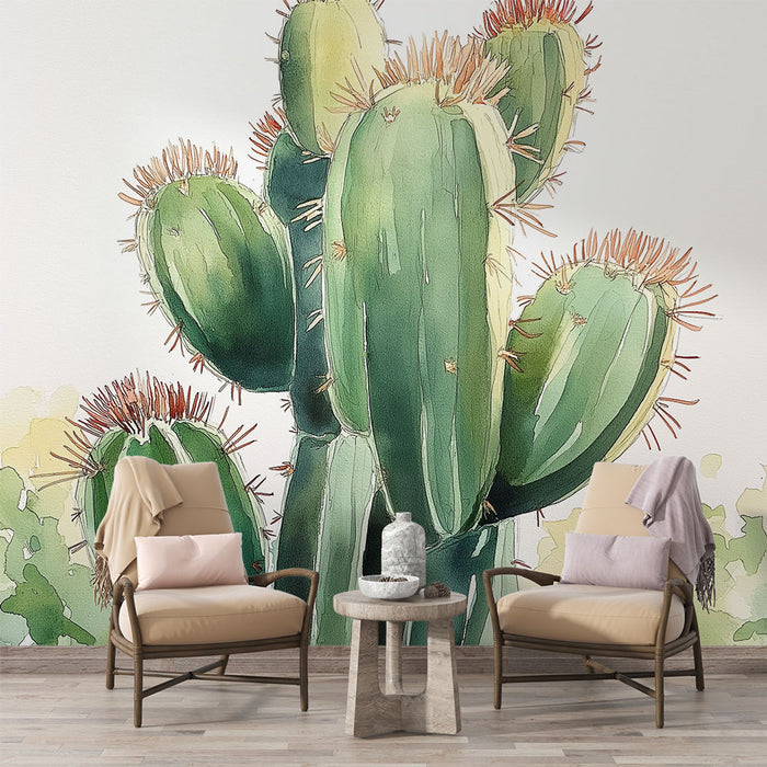 Papier peint cactus | Illustration Aquarelle de Cactus en Vert