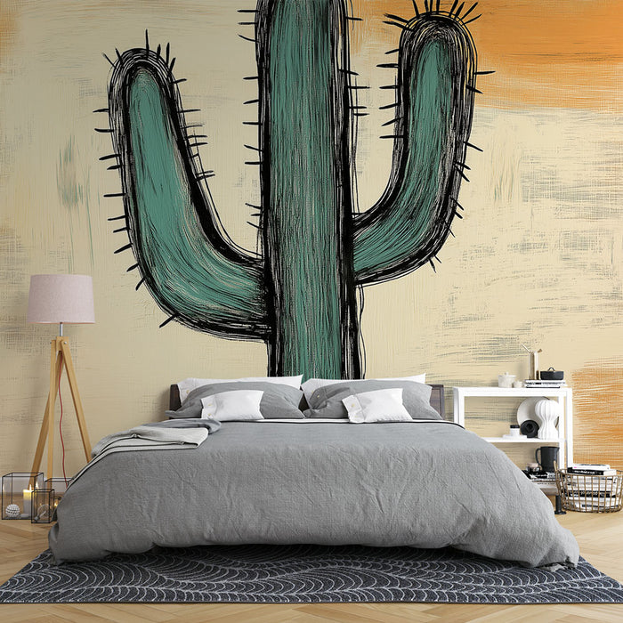 Papier peint cactus | Illustration graphique d'un cactus stylisé