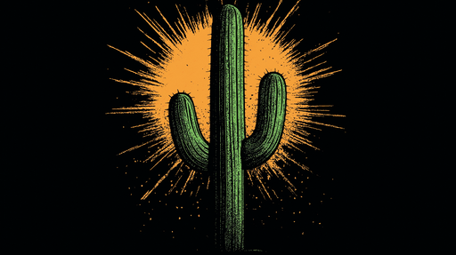 Papier peint cactus Illustration stylisée d'un cactus vert avec un soleil orange