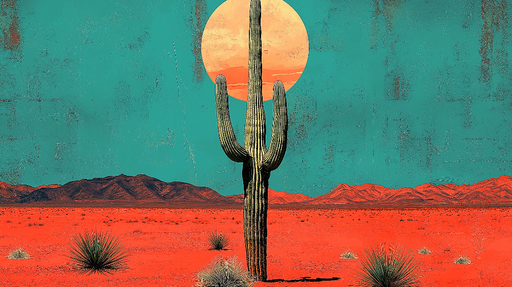 Papier peint cactus Illustration vibrante d'un cactus dans le désert