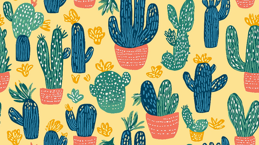 Papier peint cactus Motif coloré et vivant sur fond jaune