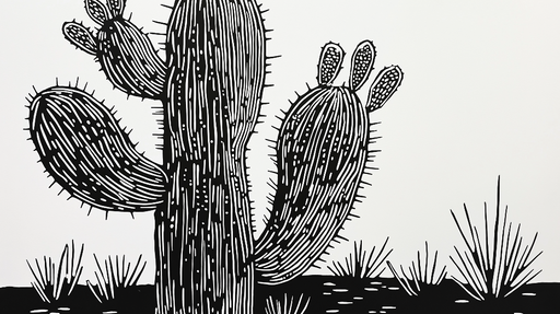 Papier peint cactus Motif graphique noir et blanc