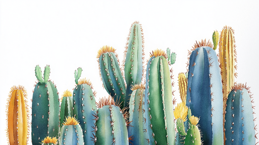 Papier peint cactus Motif vibrant de cactus colorés sur fond blanc