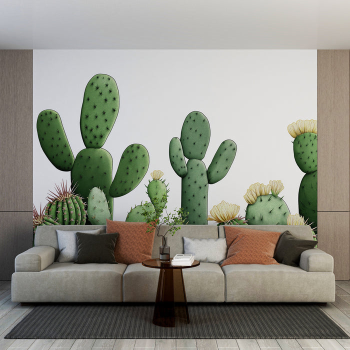 Papier peint cactus | Motifs de cactus illustrés en couleur