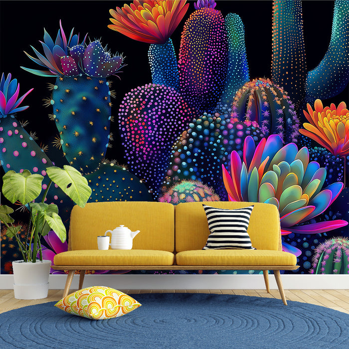 Papier peint cactus | Palette éclatante de cactus colorés