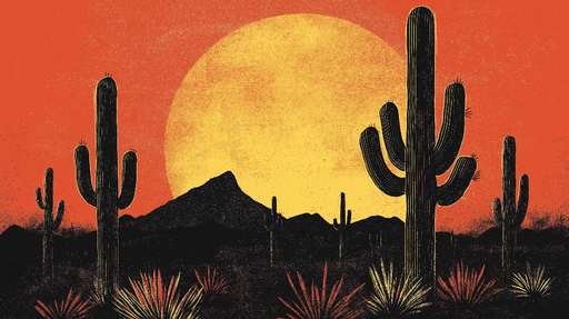 Papier peint cactus Paysage désertique au coucher du soleil