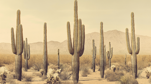 Papier peint cactus Paysage désertique avec cactus majestueux