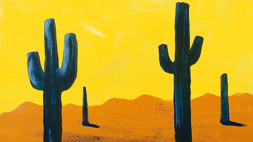 Papier peint cactus Paysage désertique avec cactus sur fond jaune vif