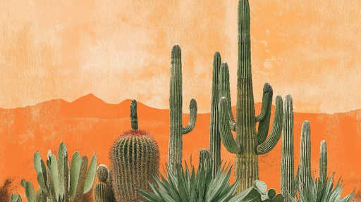 Papier peint cactus Paysage désertique en nuances d'orange