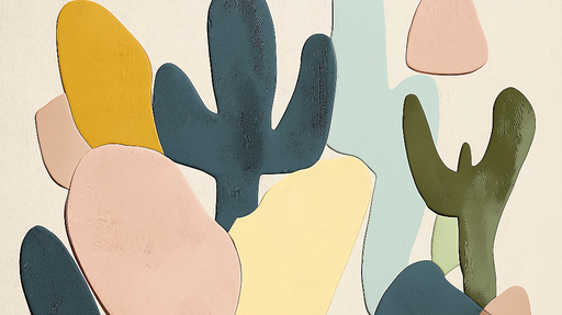 Papier peint cactus stylisés Motifs colorés de cactus et formes organiques