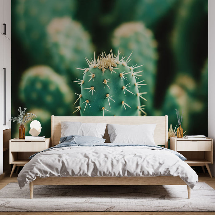 Papier peint cactus | Un motif apaisant de cactus sur fond vert tendre