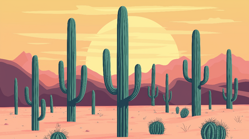 Papier peint cactus Un paysage désertique ensoleillé avec des cactus majestueux