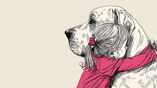 Papier peint câlin animalier Illustration d'un enfant faisant un câlin à un chien majestueux