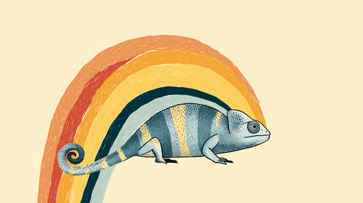 Papier peint caméléon Caméléon stylisé sur fond de pelage arc-en-ciel
